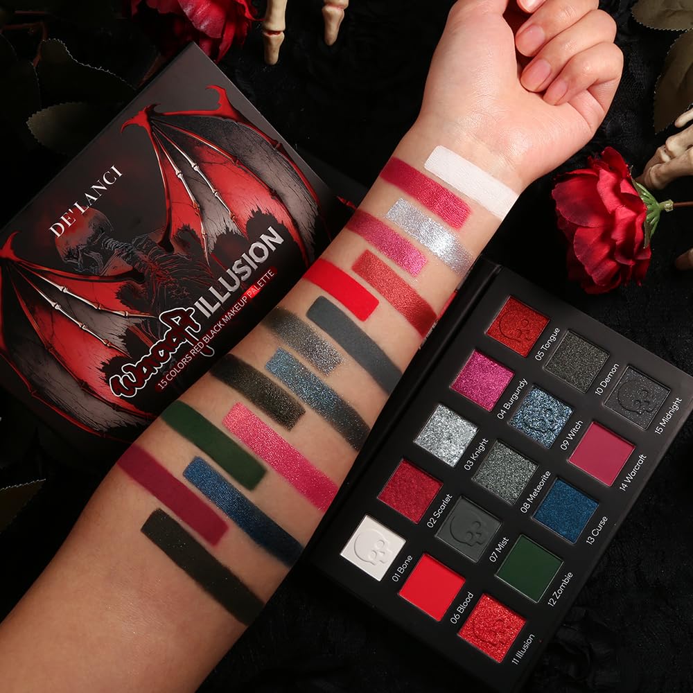 YUCCA´GLOW Warcraft Illusion 15-Color Red & Black Pigment Eyeshadow Palette