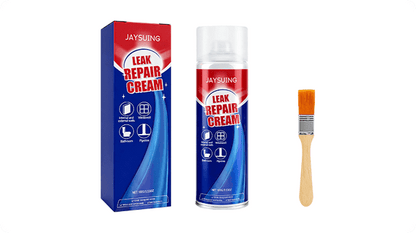 Instant leak repair spray with brush and retail box