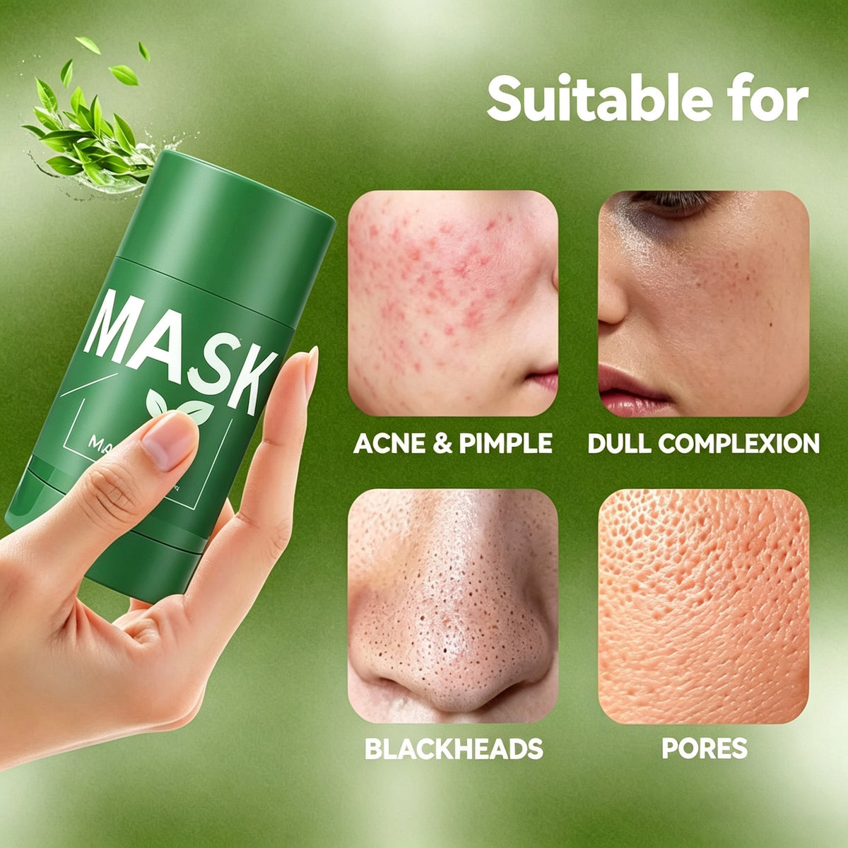 Yuccaglow™ Green Tea Deep Cleanse Mask Stick – Pore Refining & Oil Control Clay Mask by Yuccaglow