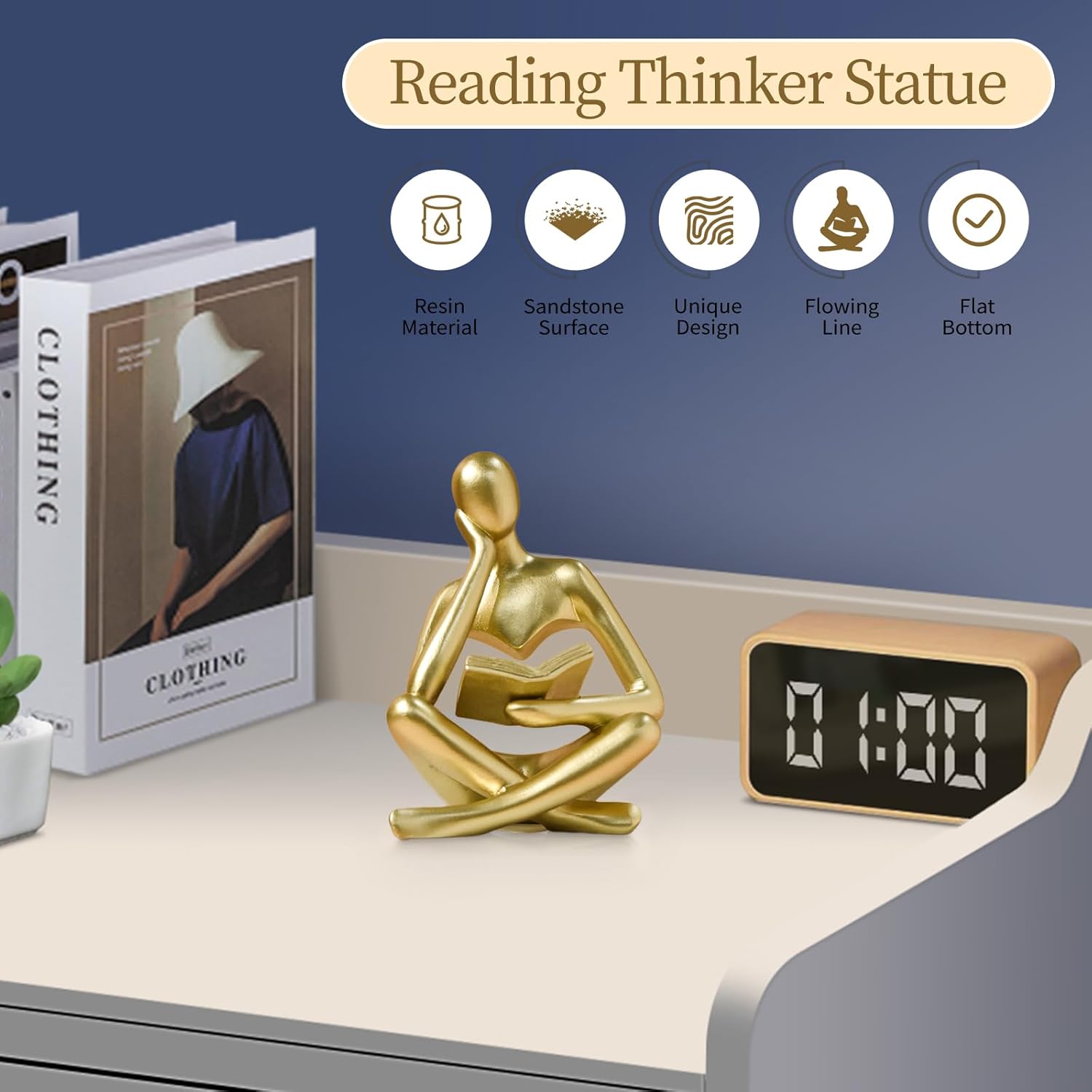 Bookshelf Decor Thinker Statue