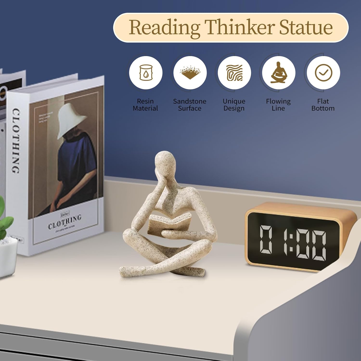 Bookshelf Decor Thinker Statue