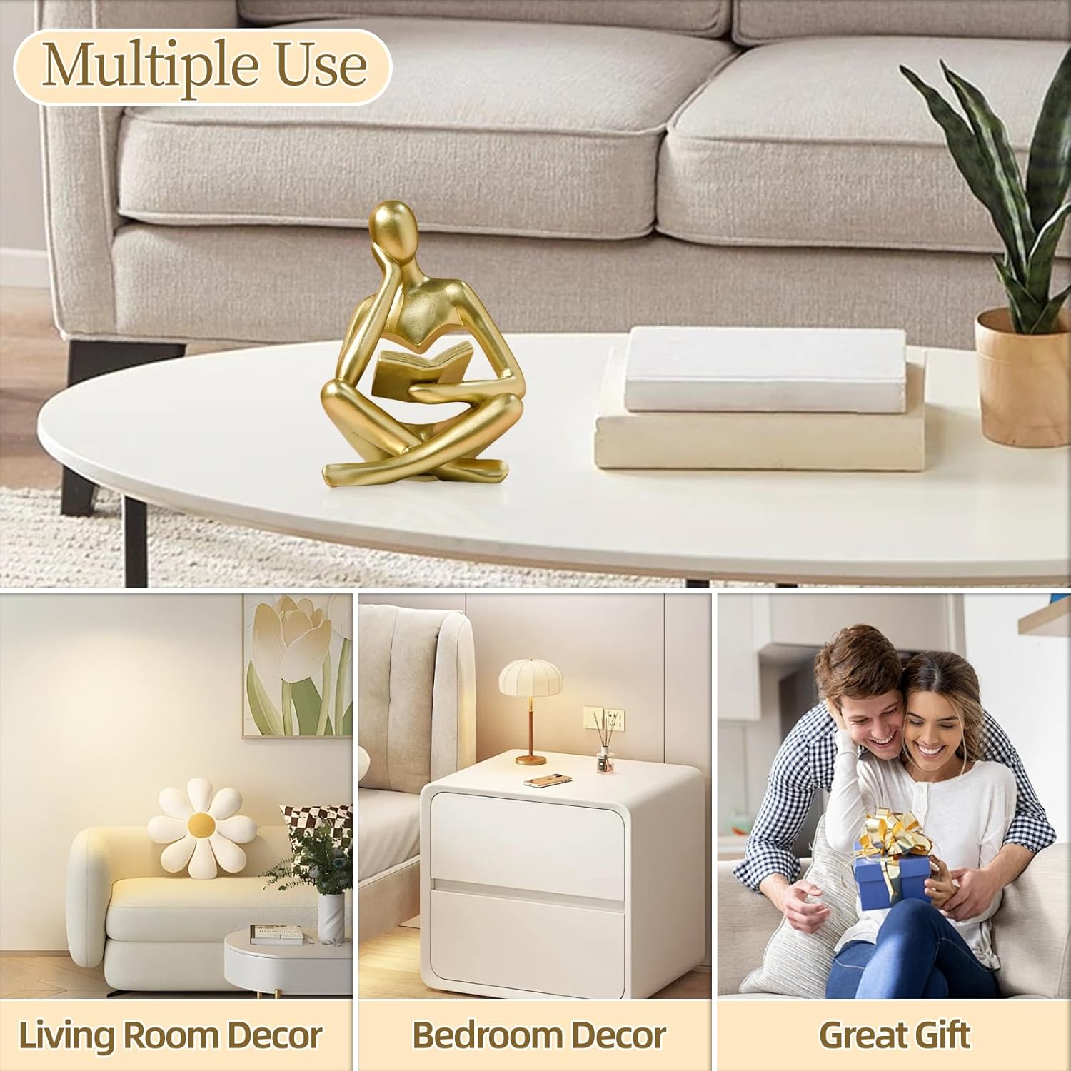 Bookshelf Decor Thinker Statue