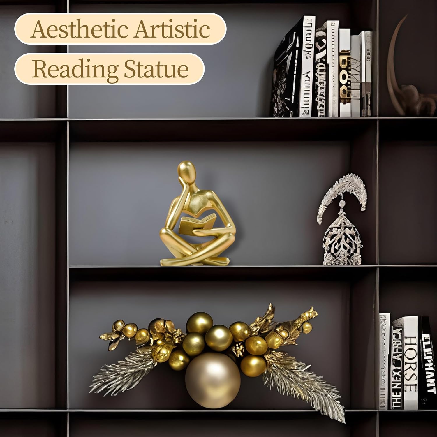 Bookshelf Decor Thinker Statue