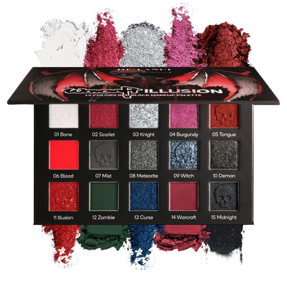 YUCCA´GLOW Warcraft Illusion 15-Color Red & Black Pigment Eyeshadow Palette